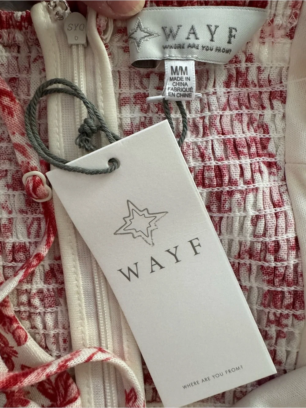 Wayf Red and Cream Floral Print Midi Dress with Cutout and Bow Details